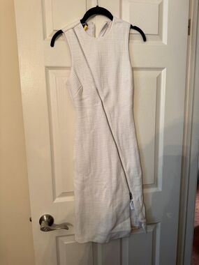bebe White Sleeveless Mini Dress with Diagonal Zip